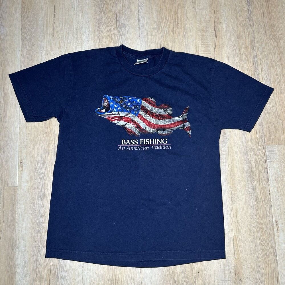 Bass Fishing An America Tradition Flag T-shirt Size Large